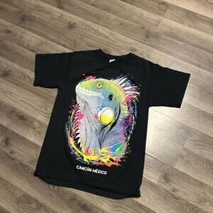 Neon Lizard Mexico Riviera Maya Cancun Short Sleeve Balck Shirt Unisex Large